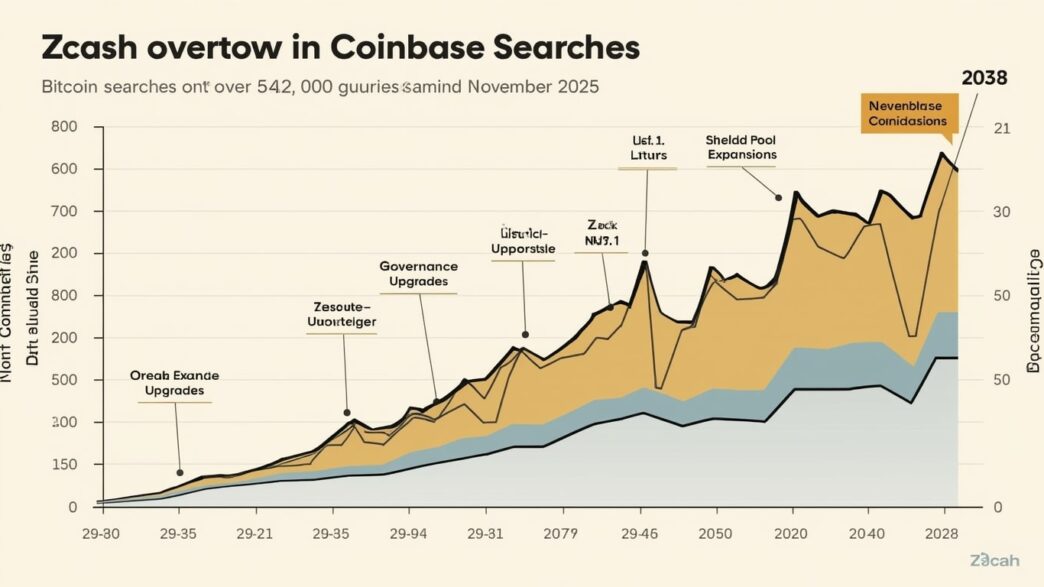 Visual of Zcash leading Coinbase search rankings, reflecting heightened investor interest in privacy features.